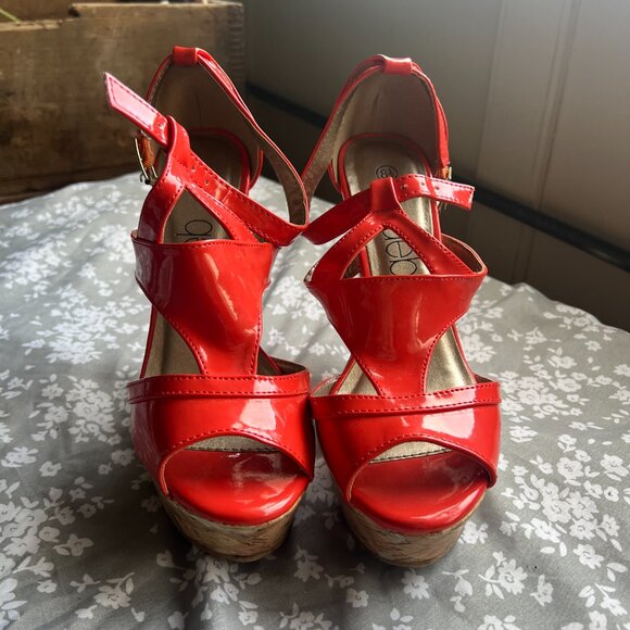 Red Open-Toe Platform Wedge Sandals - Women's Size 8.5, Heels, Sandals - Picture 3 of 5